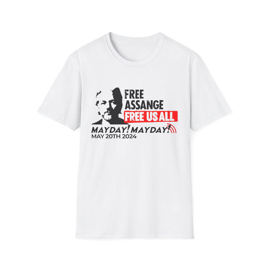 (US) "Free Assange, Free Us All - Mayday! Mayday!" Unisex Softstyle T-Shirt
